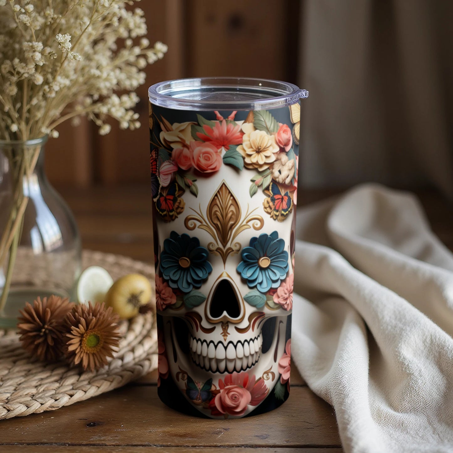 Colorful Day of the Dead Skull Tumbler