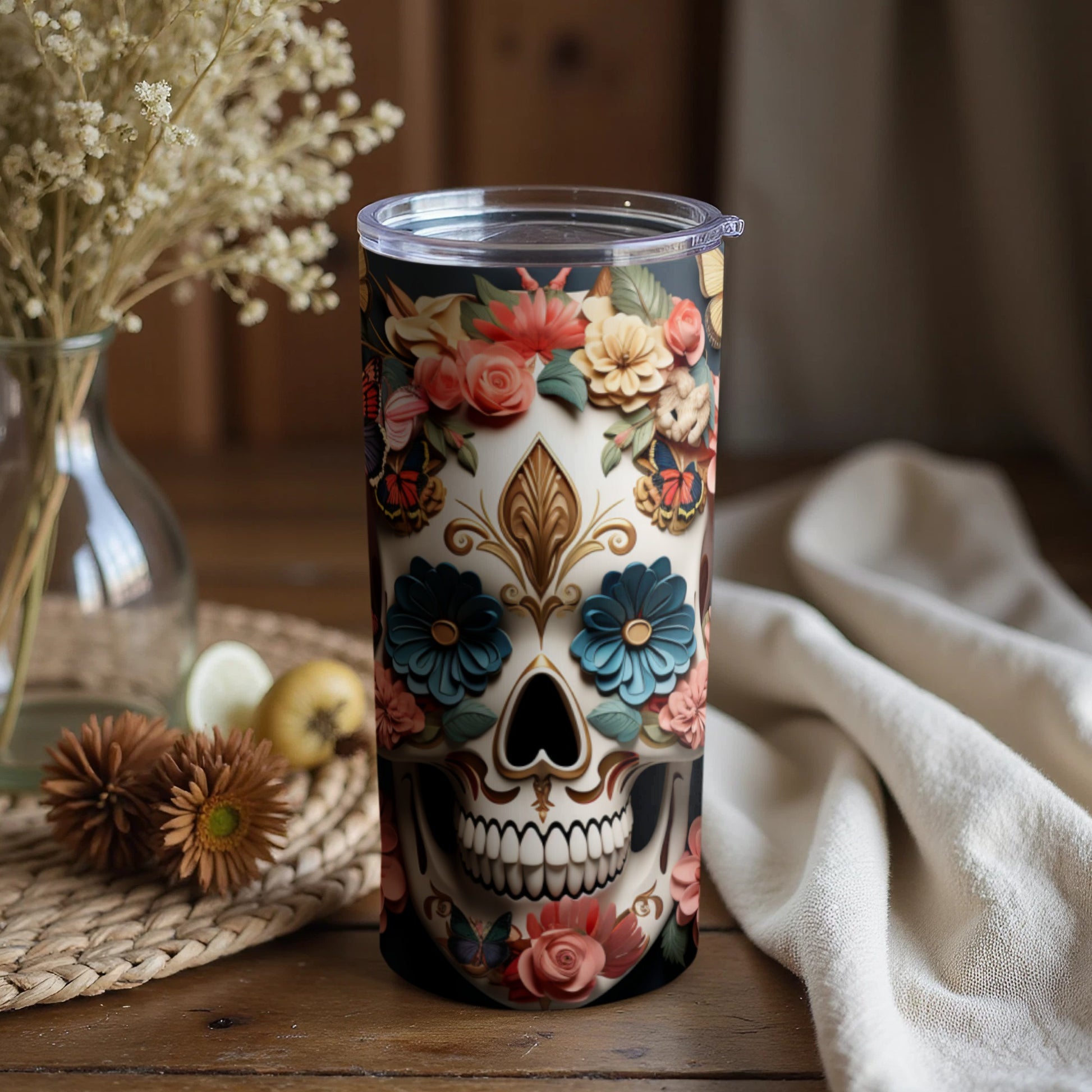 Colorful Day of the Dead Skull Tumbler
