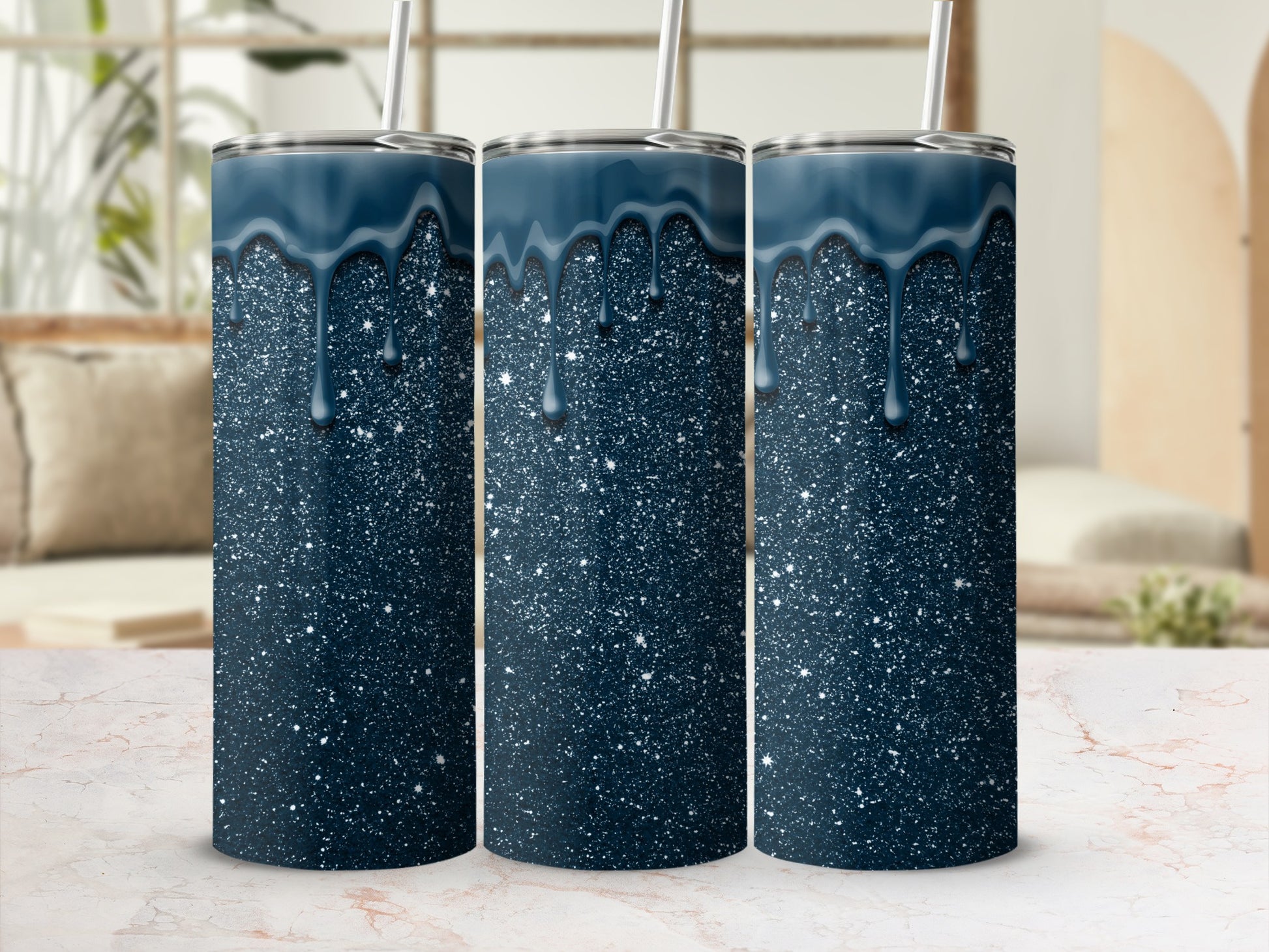 Blue and Dark Glitter Stainless Steel Tumblers