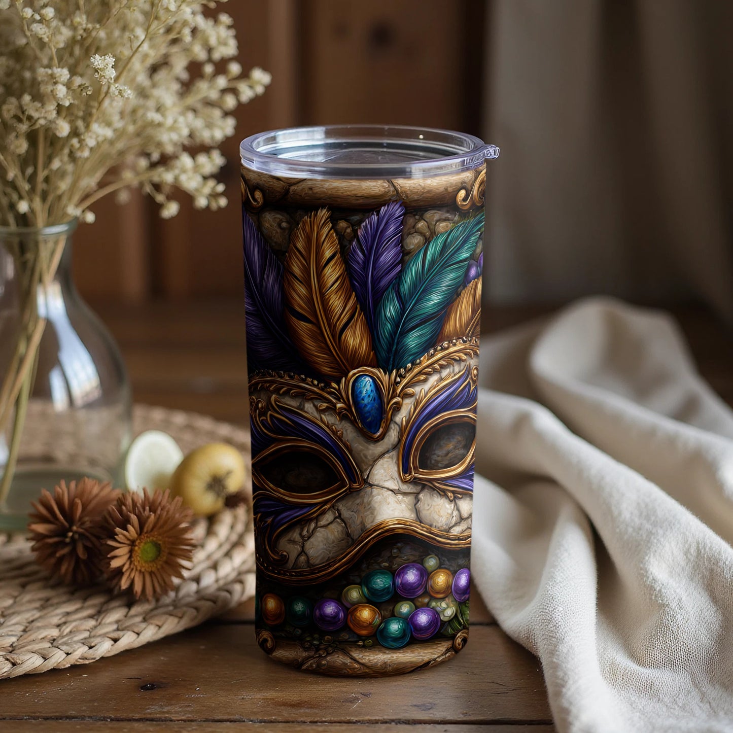 Colorful Masquerade Themed Insulated Tumbler