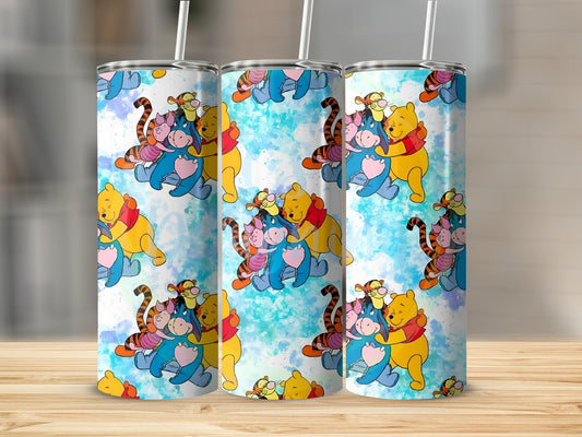 Winnie Pooh Friends Together Blue White Background Tumblers