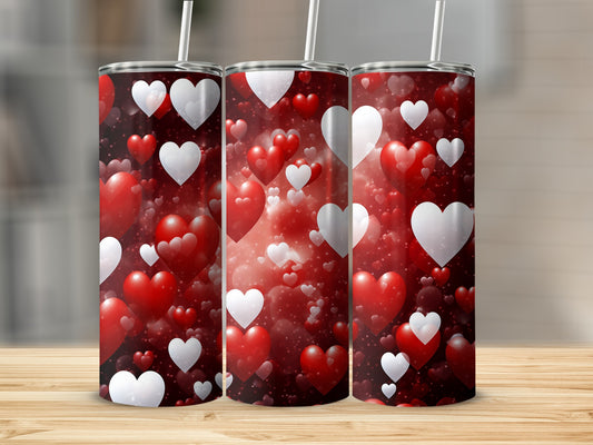 Romantic Red and White Hearts Design Tumbler