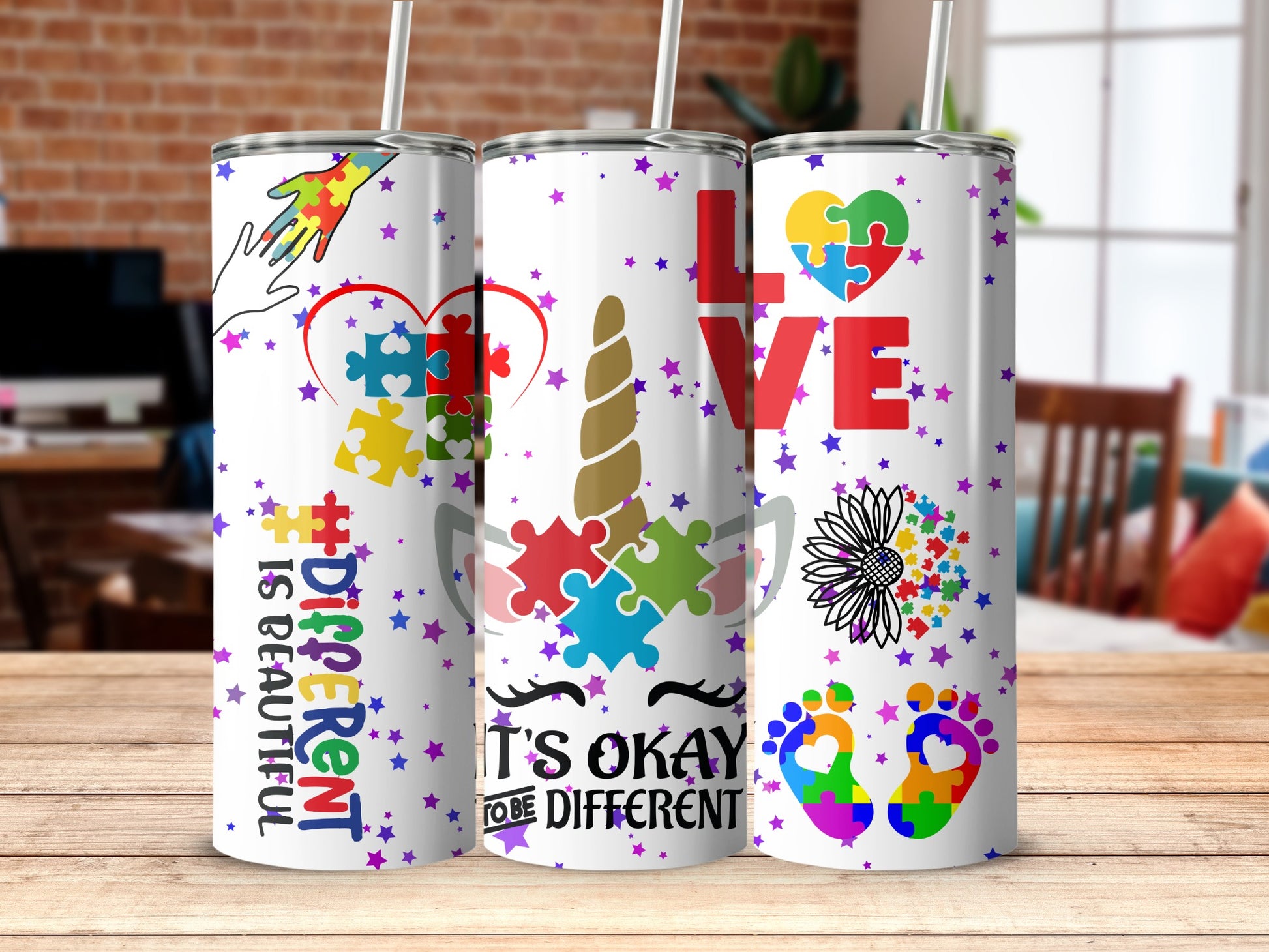 Colorful Inspirational Puzzle Design Drink Tumbler