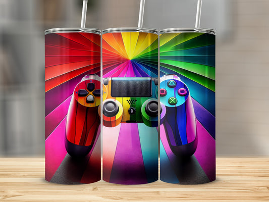 Colorful Gaming Controller Themed Tumbler Cup for Gamers