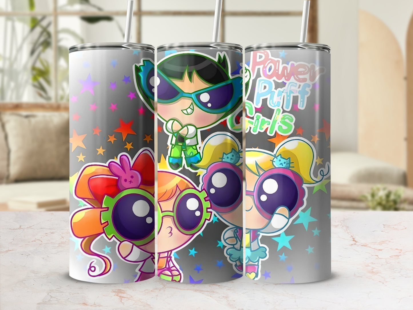 Colorful Powerpuff Girls Character Print Tumbler