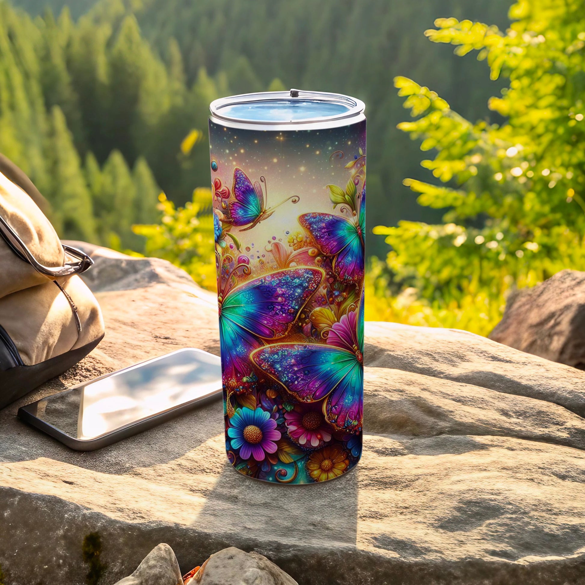 Vibrant Sparkling Butterfly Floral Tumbler Outdoor product type