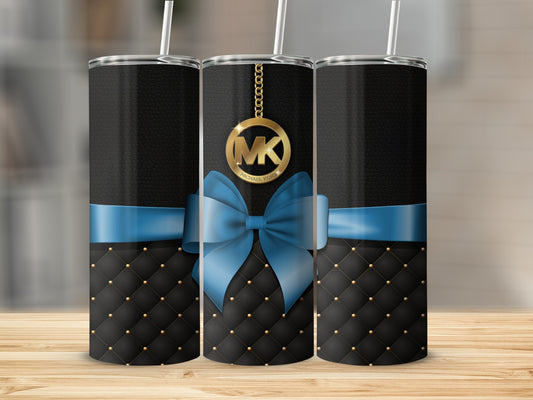 Black and Blue Quilted Pattern Tumbler with Gold Logo