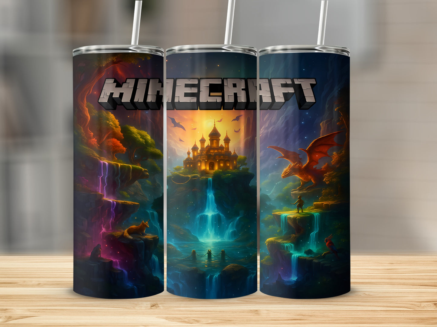 Vibrant Minecraft Fantasy Castle Dragon Tumbler