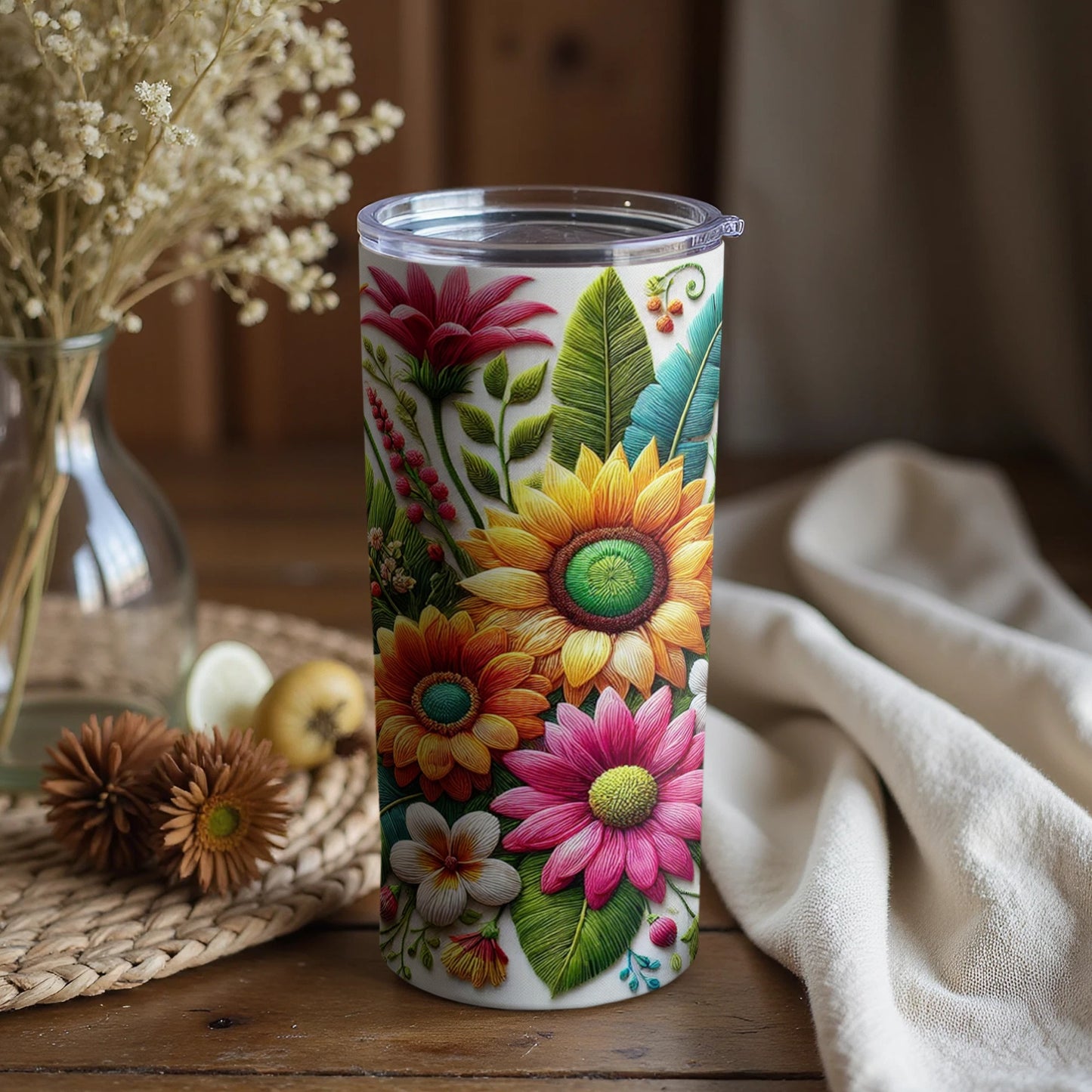Colorful Floral Pattern with Sunflowers Tumbler