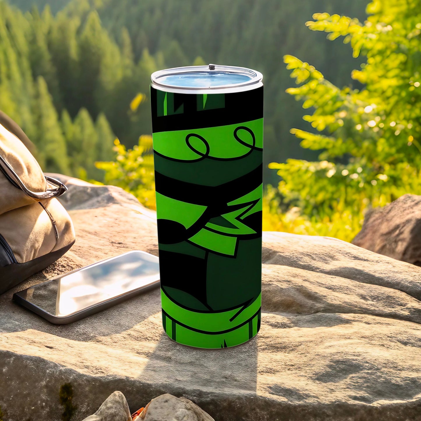 Vibrant Green Patterned Tumbler for Outdoor Adventures