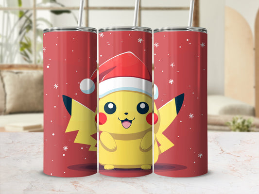 Festive Pikachu Print Insulated Tumbler for Holiday Season