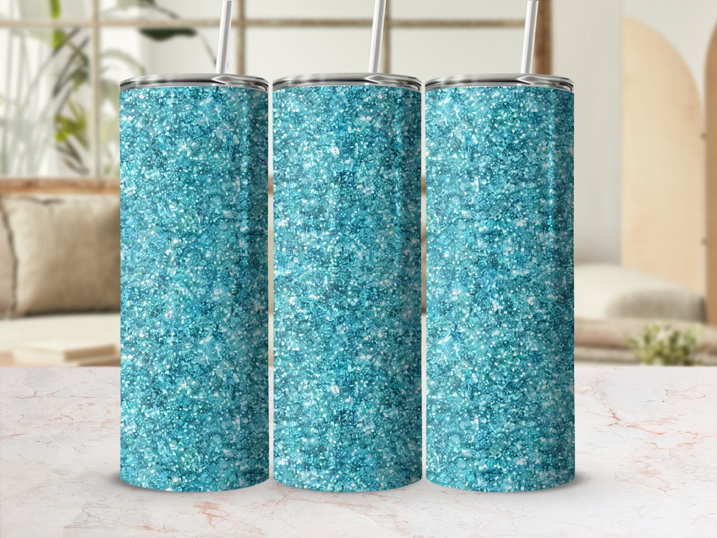 Sparkling Blue Glitter Tumbler with Straw Product