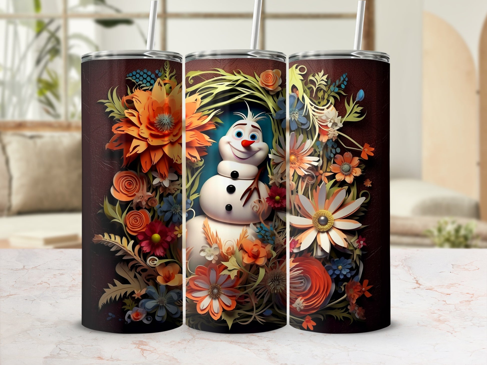 Colorful Flower Snowman Art Insulated Tumbler