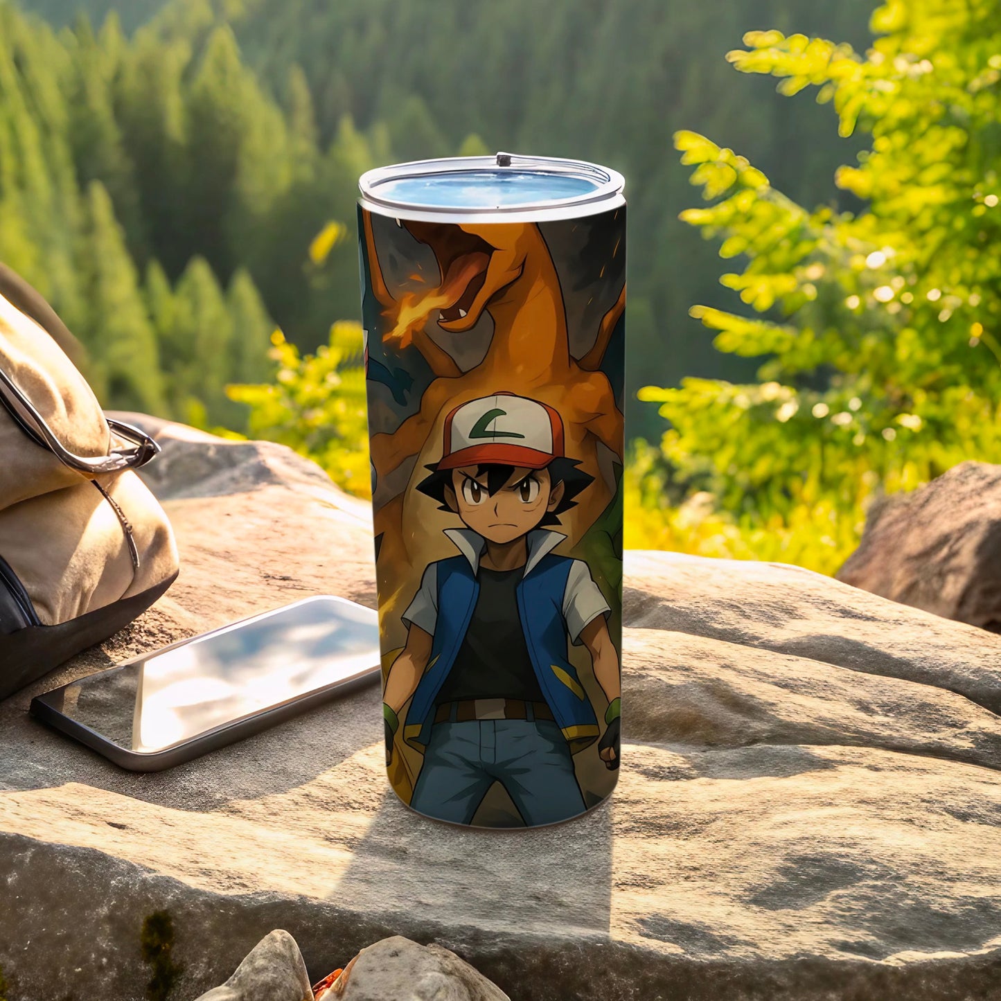 Ash and Charizard Design Insulated Tumbler