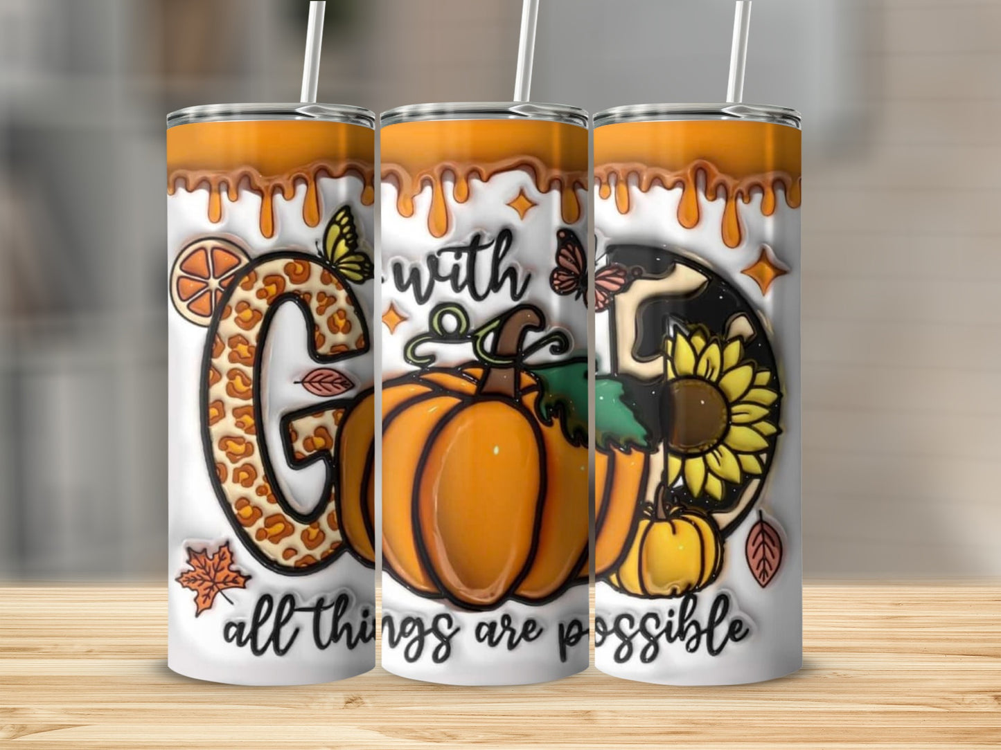 Fall Themed All Things Are Possible Tumbler