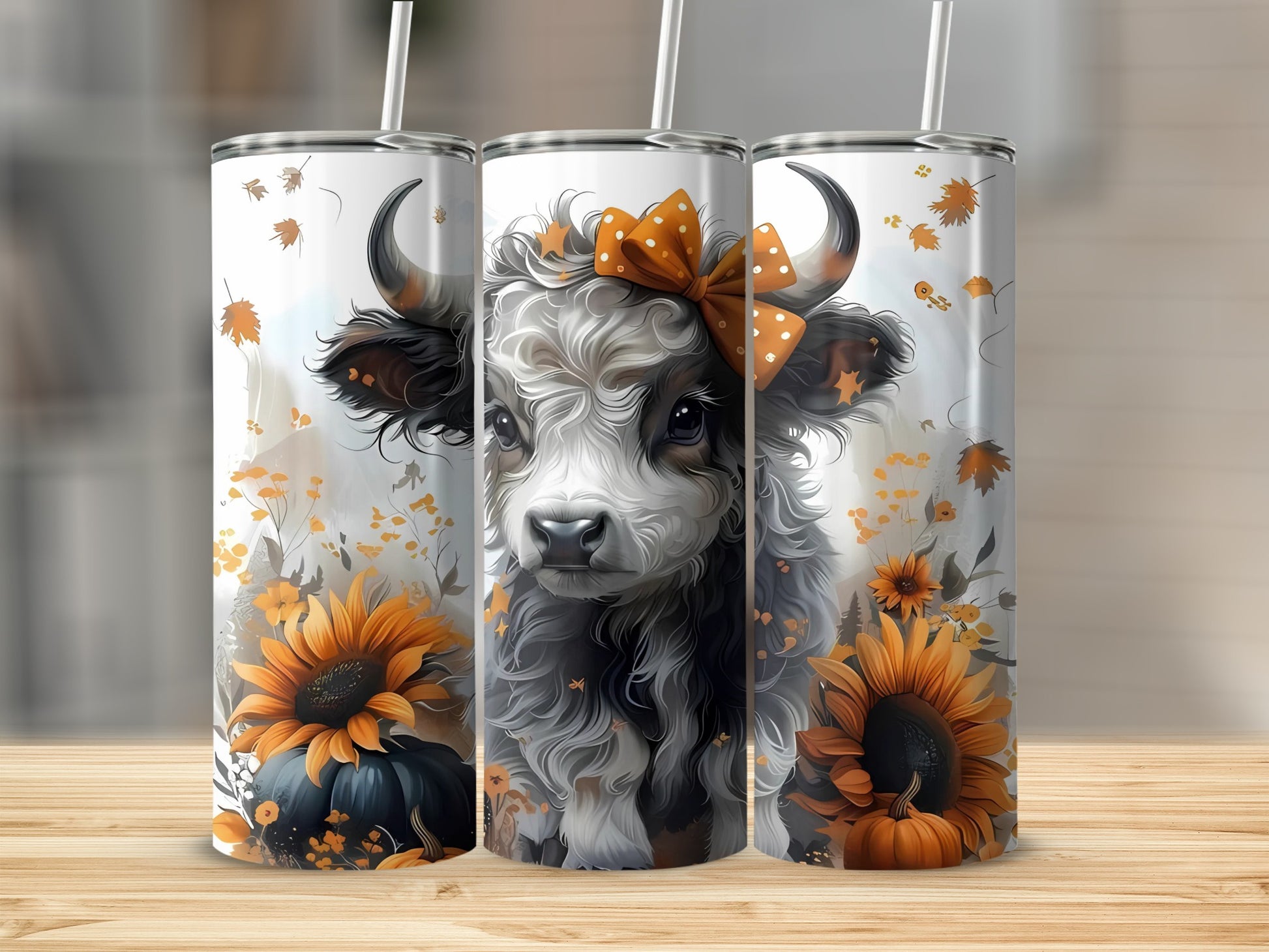 Adorable Highland Cow with Sunflowers Tumbler