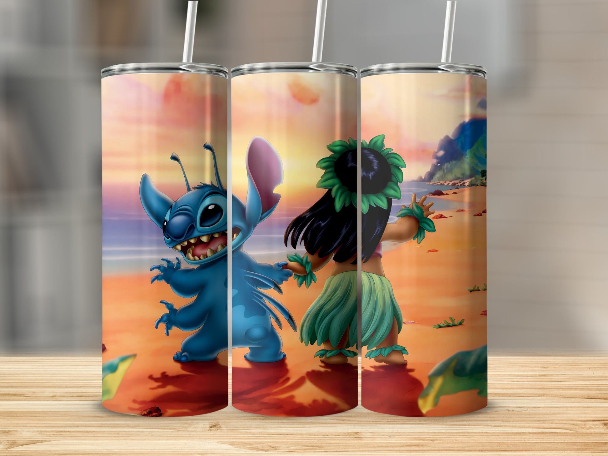 Stitch and Lilo Scene on Beach Stainless Steel Tumbler