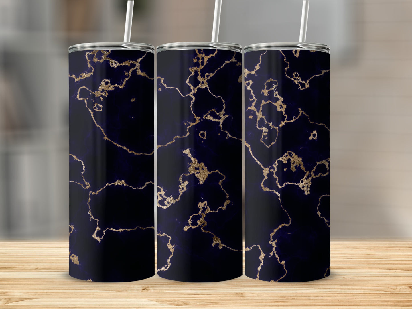 Navy Blue Texture Design Golden Veins Abstract Tumblers