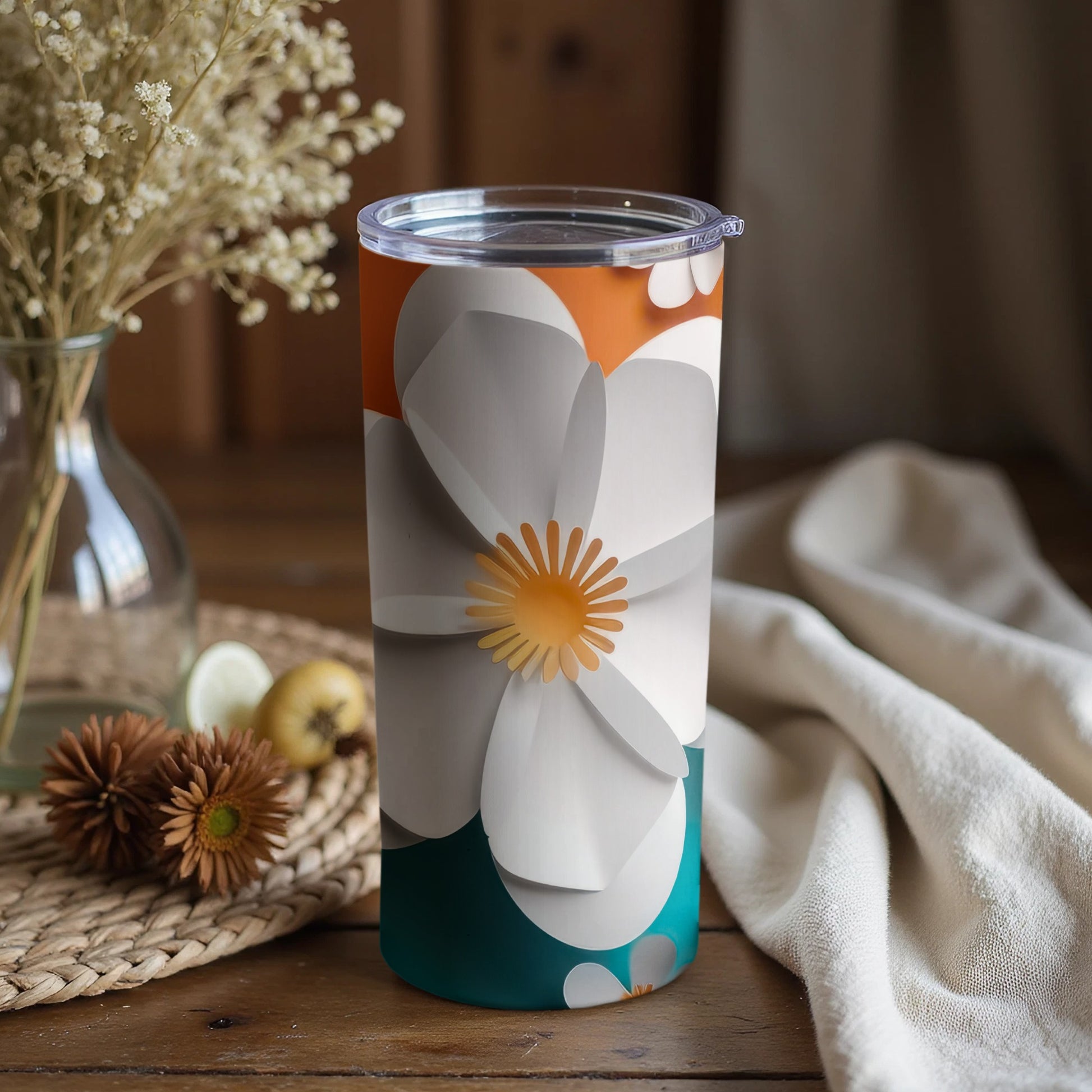 Vibrant Floral Design Insulated Tumbler Cup for Drinks