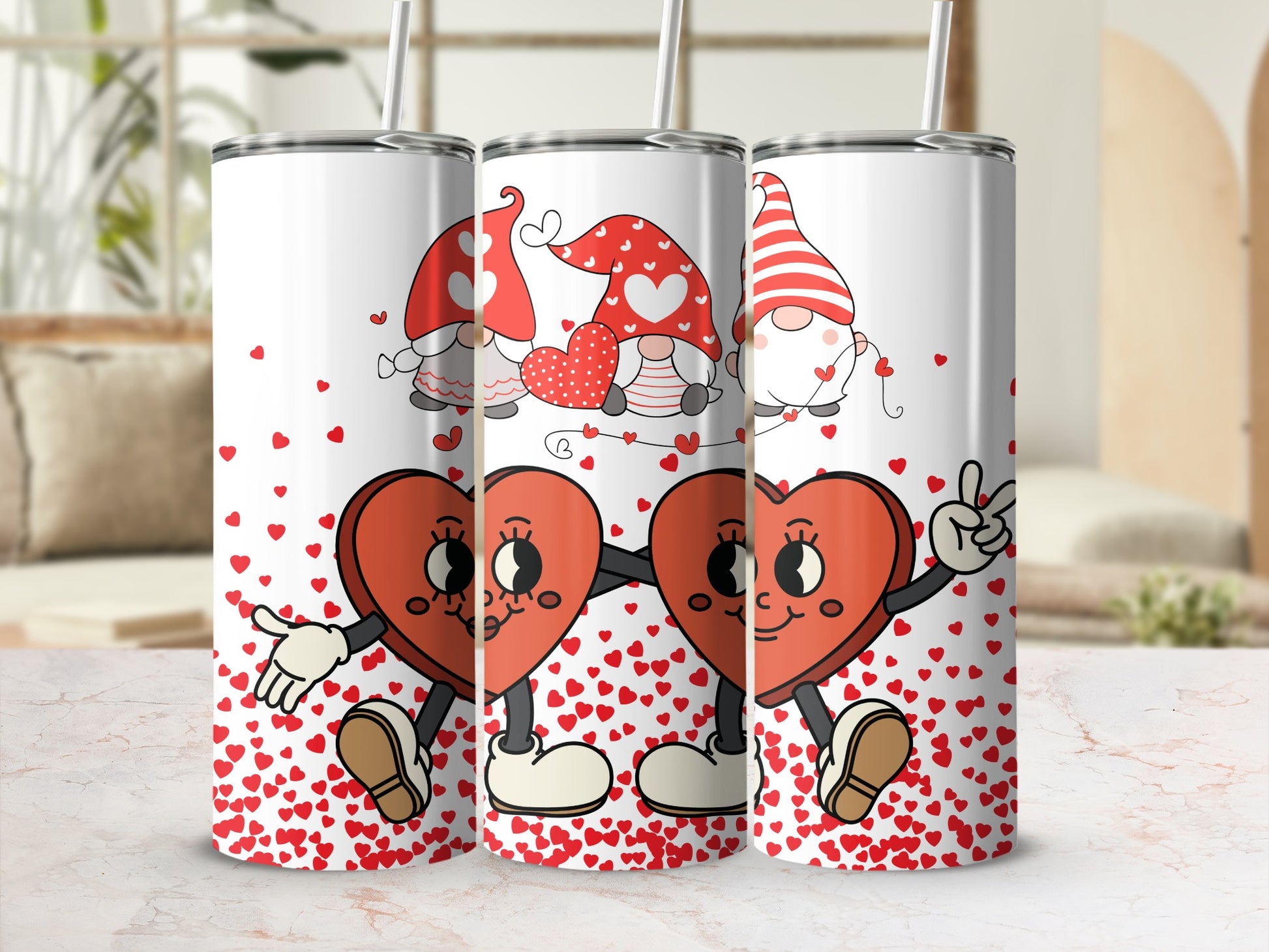 Cute Hearts and Mushrooms Valentine Tumbler Design