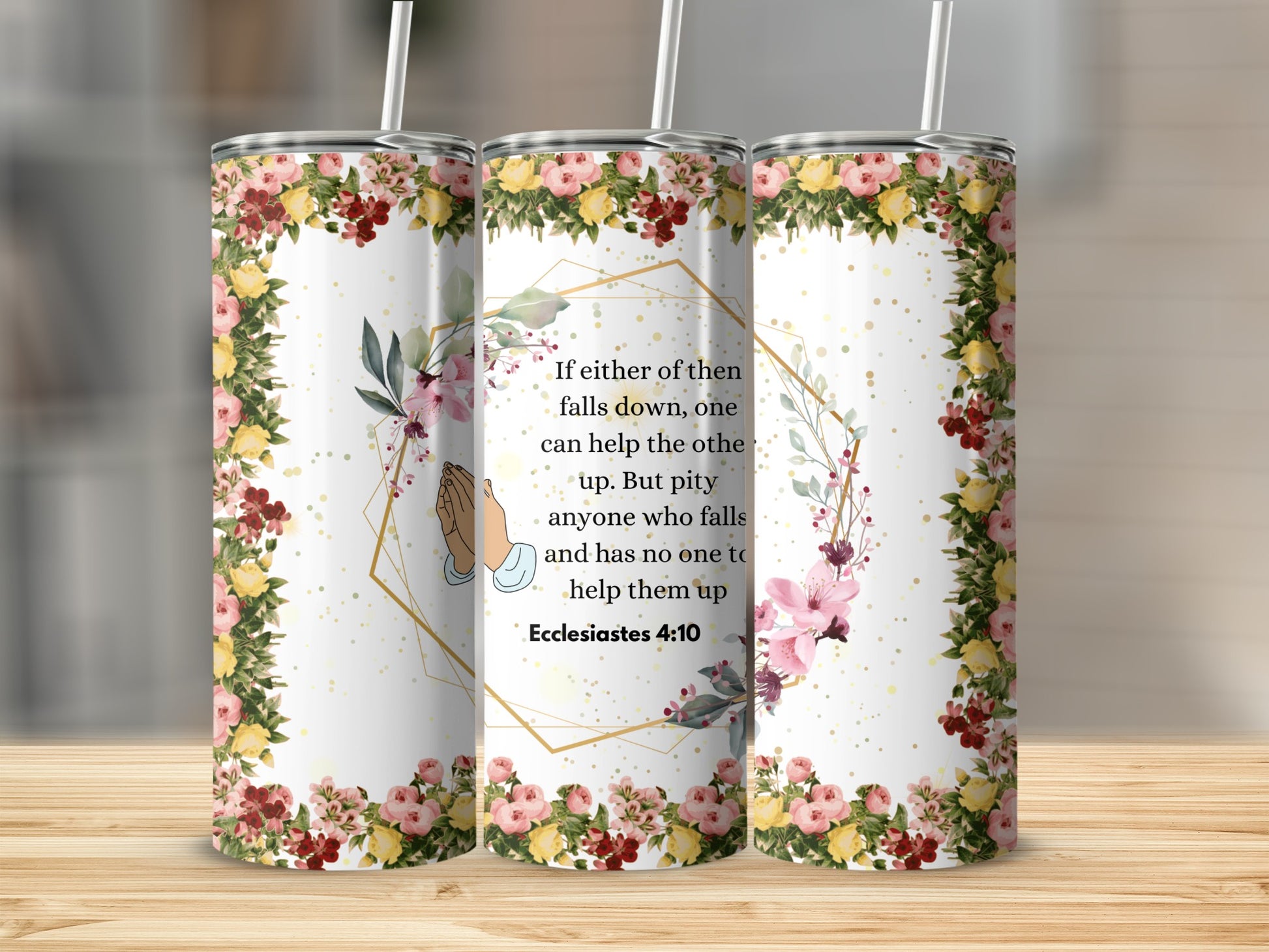 Floral Ecclesiastes 4:10 Inspirational Tumbler Cup
