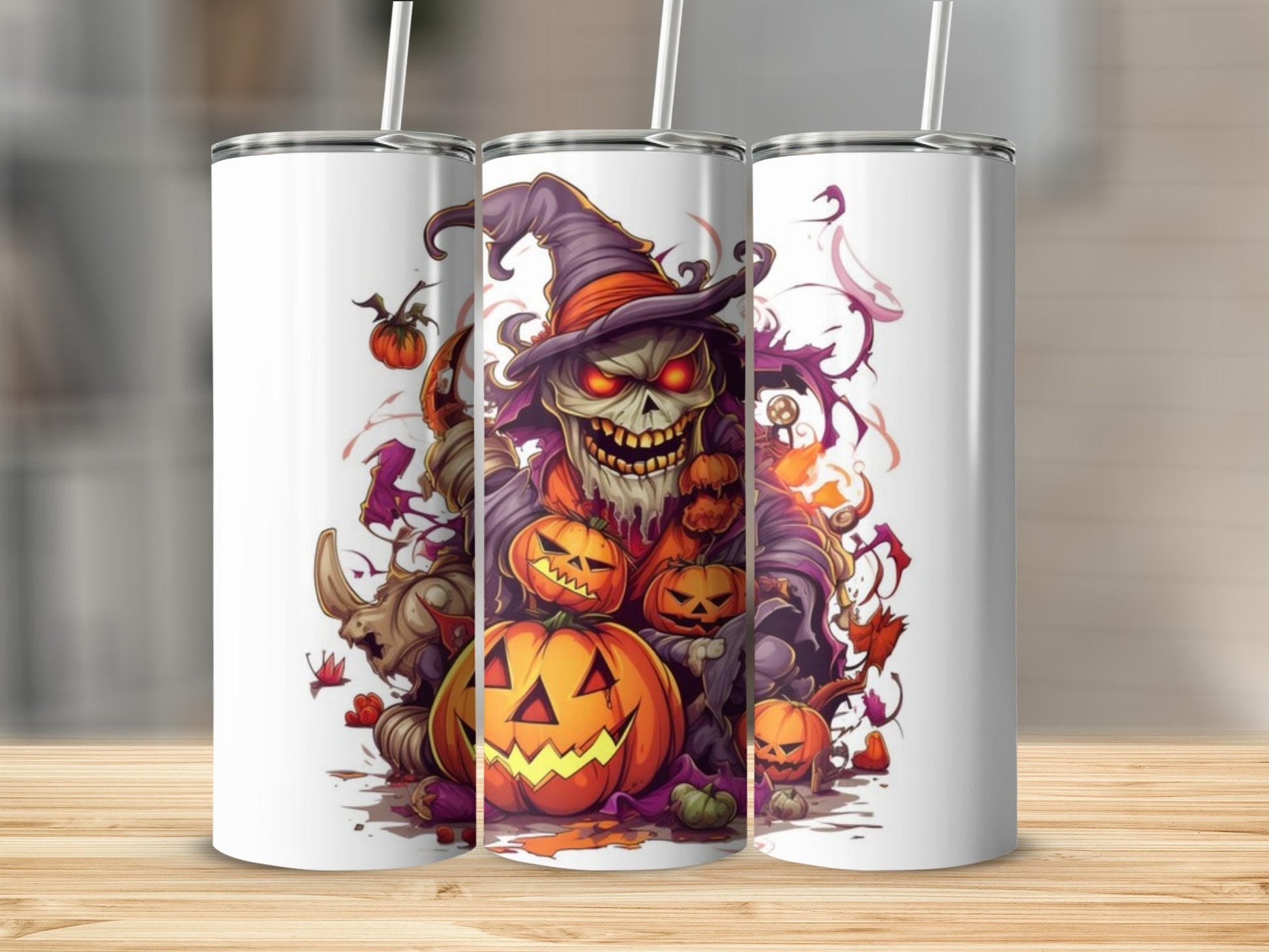 Spooky Halloween Skeleton with Pumpkins Sublimation Tumbler