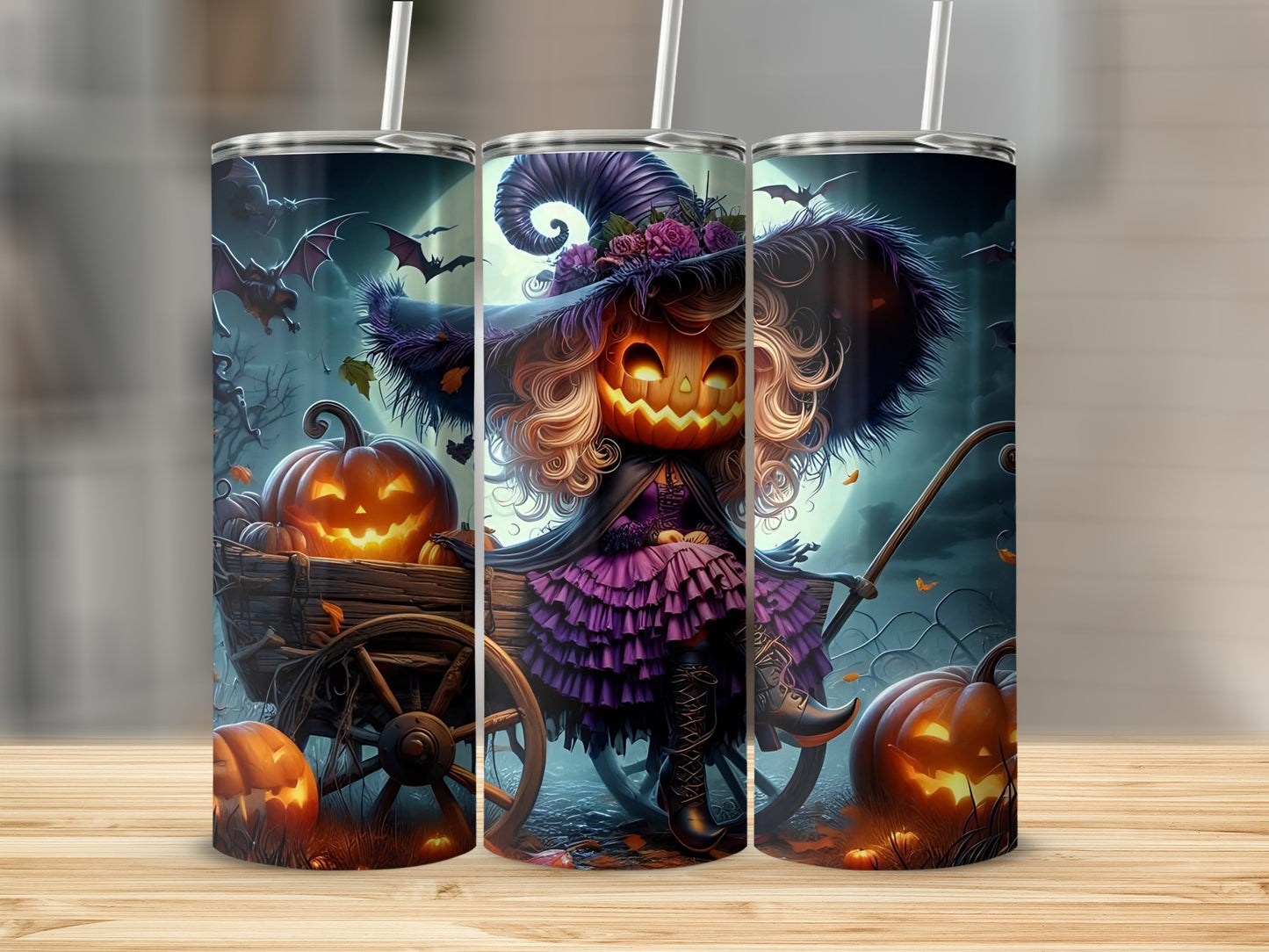Halloween Pumpkin Witch Stainless Steel Tumbler Cup