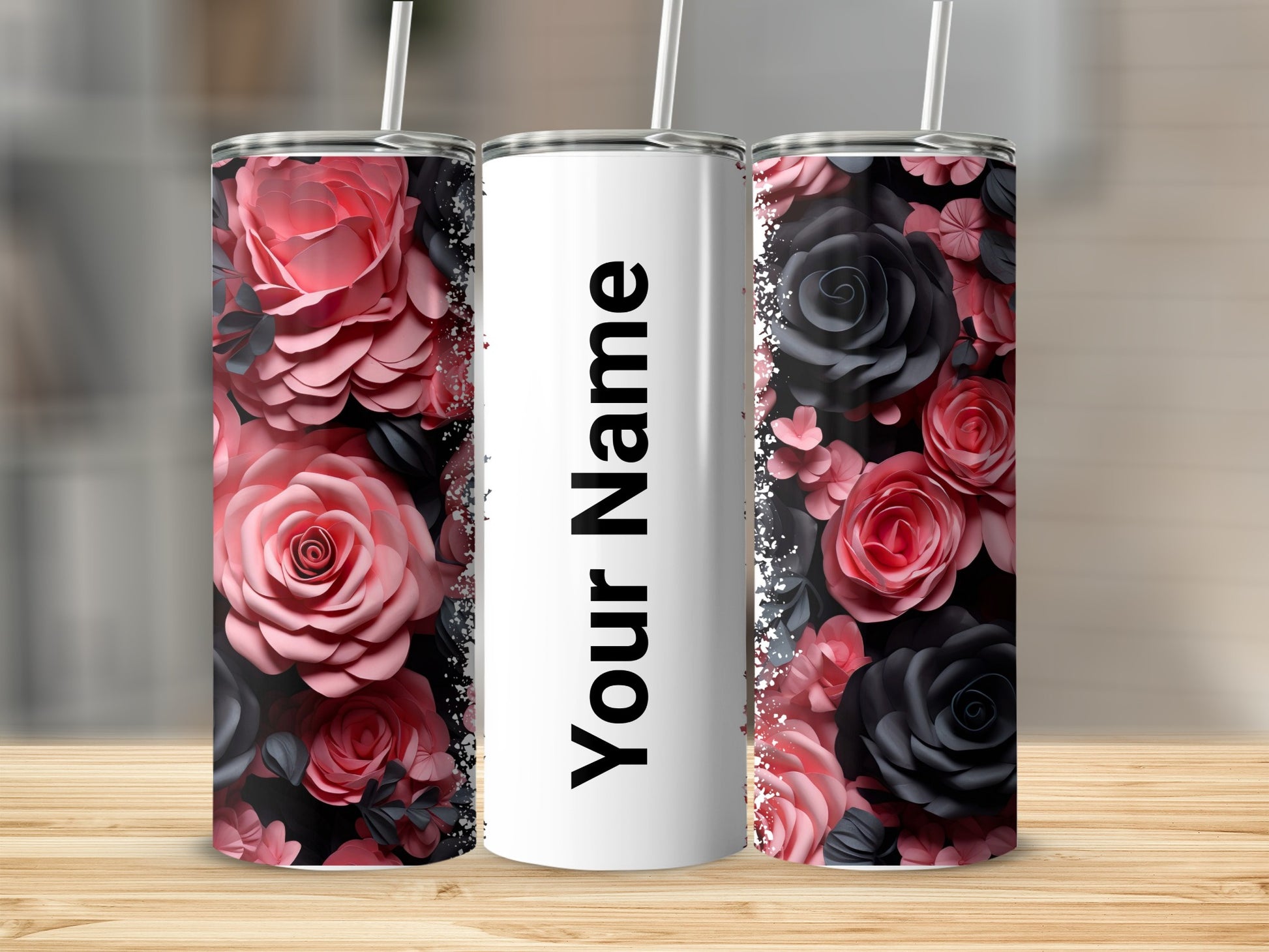 Personalized Rose Design Tumbler with Custom Name