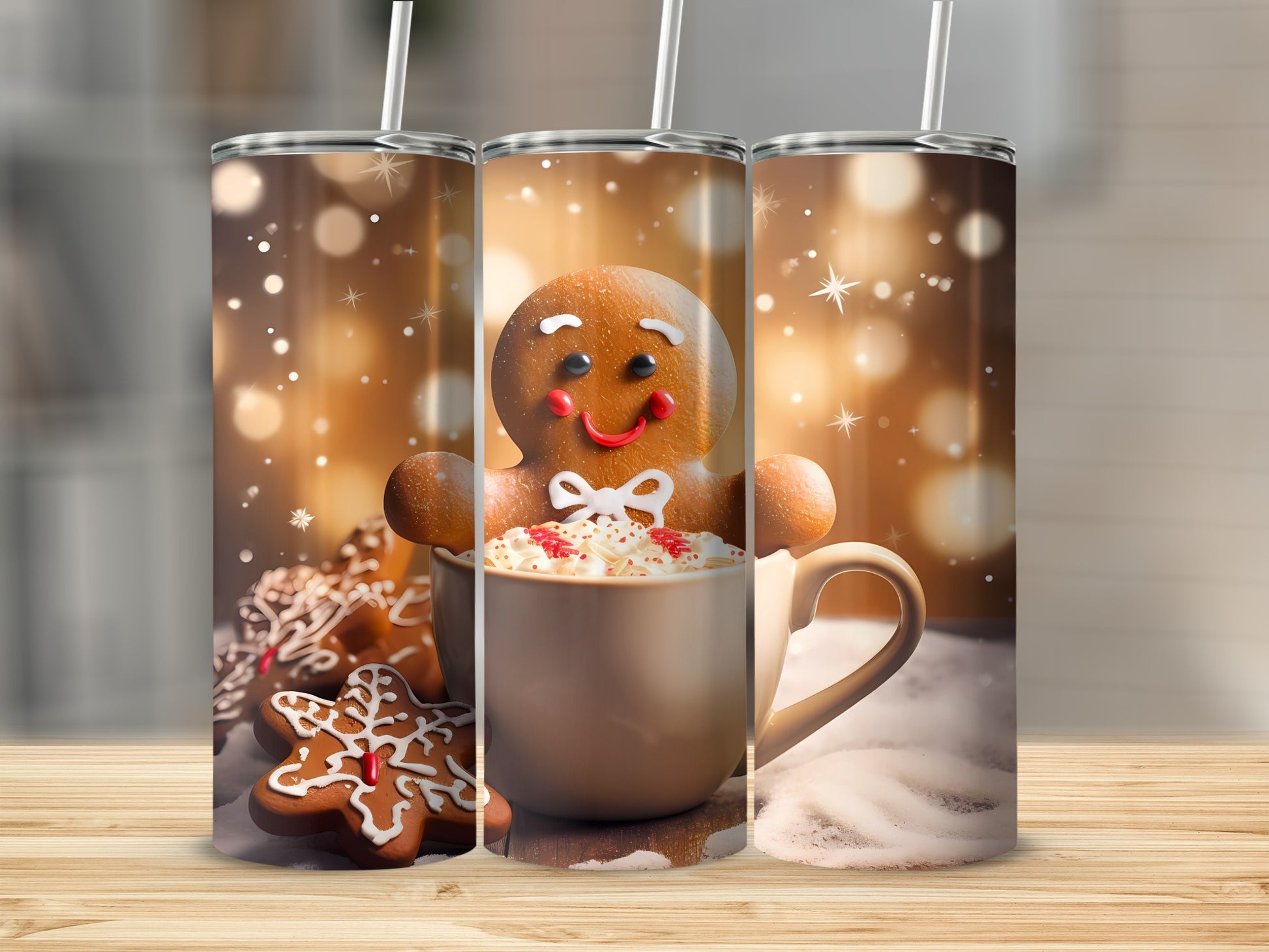 Festive Gingerbread Hot Cocoa Scene Tumbler Cup