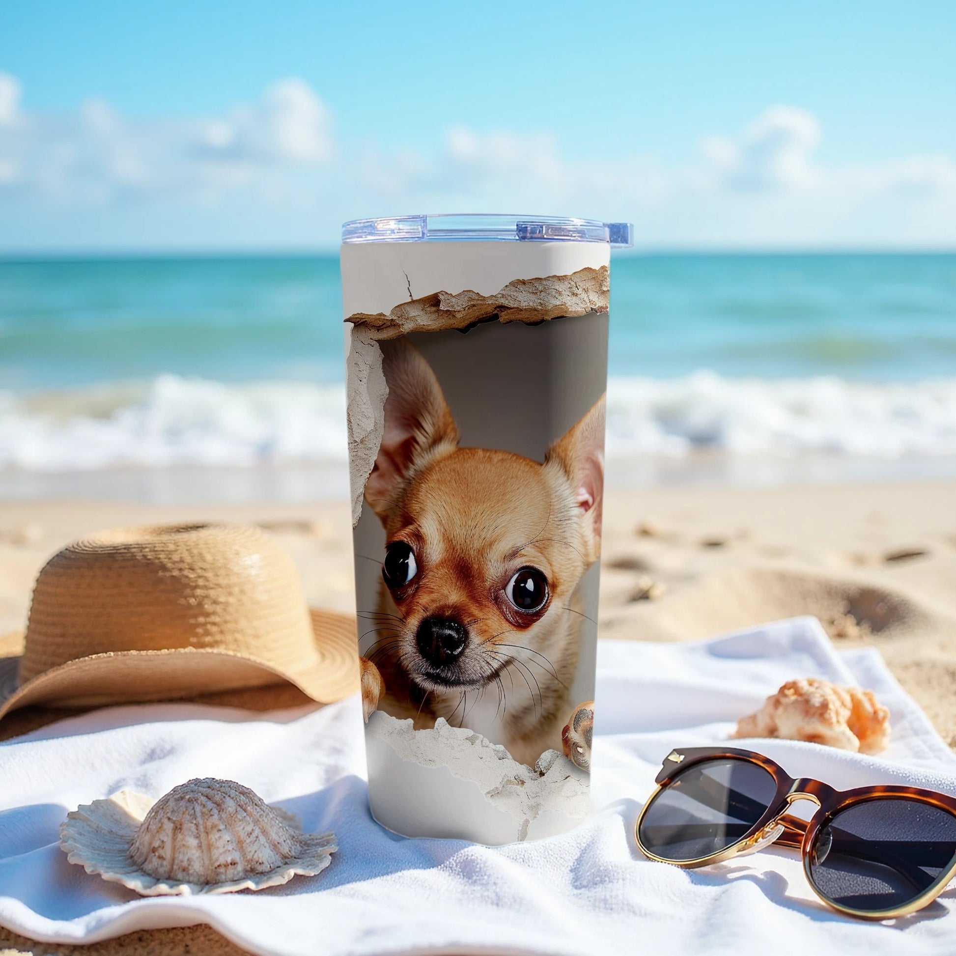 Adorable Chihuahua Puppy Breaking Wall Tumbler product type
chihuahua
puppy
dog
tumbler
travel mug
pet lover gift
cute dog design
peeking dog
ripped wall art
animal print
beverage container
drinkware
dog mom
dog dad
puppy love
beach theme
summer drink
unique tumbler
funny dog
small dog breed