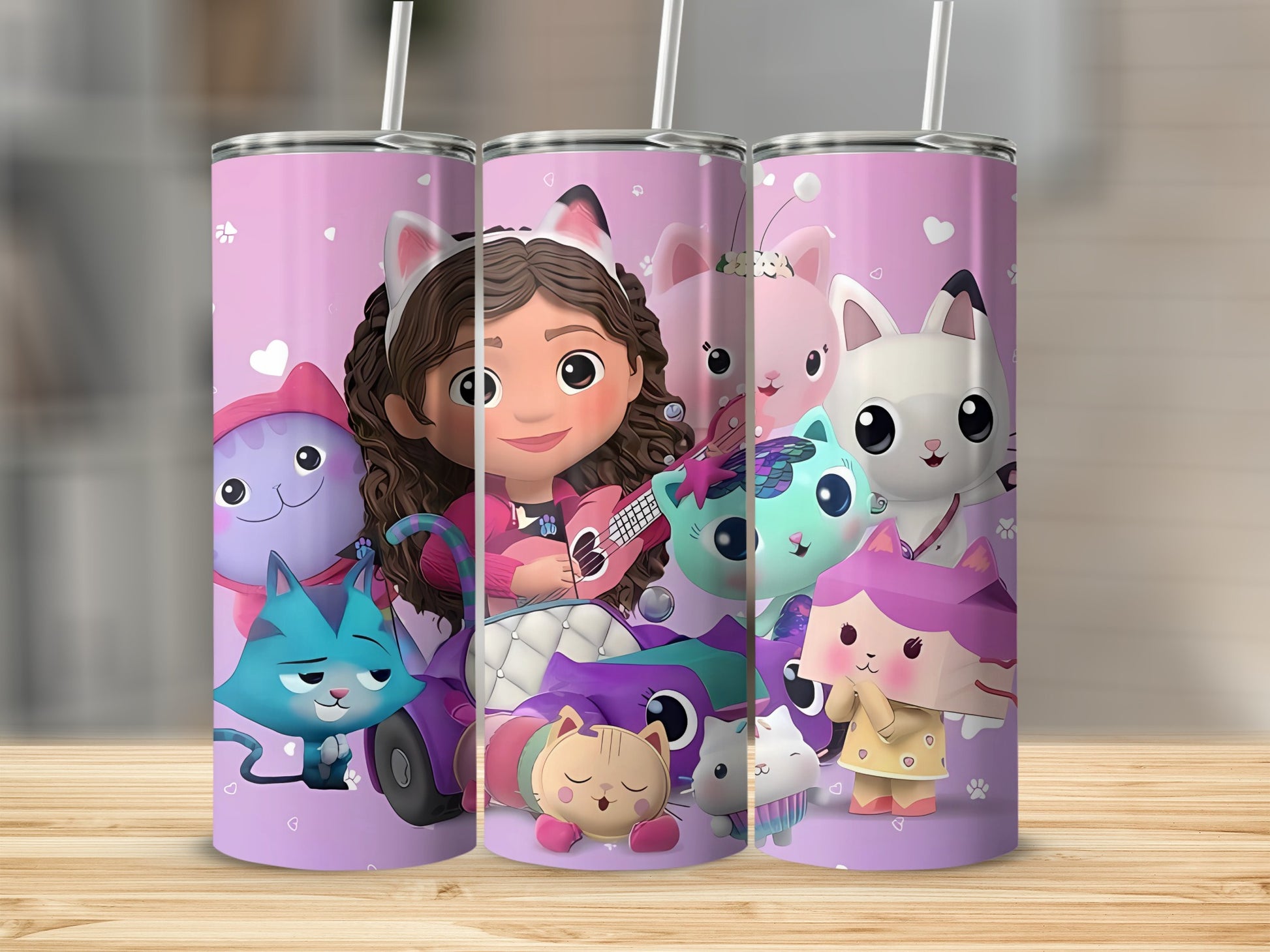 Cute Cartoon Characters on Pink Background Tumbler