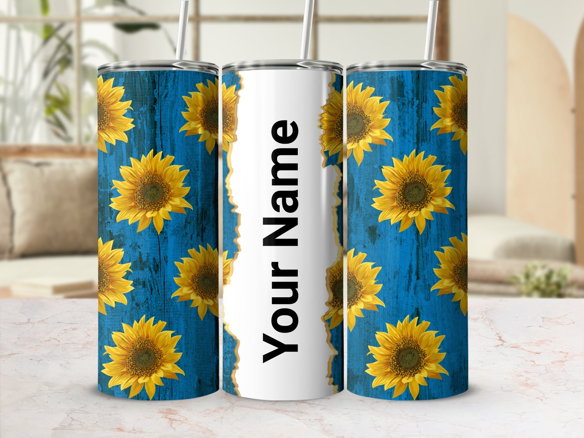 Sunflower Custom Name Design Insulated Tumbler Cup