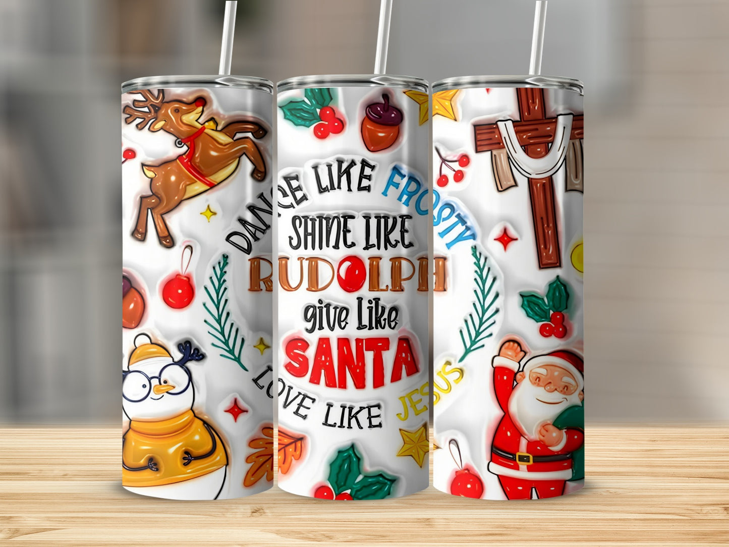 Festive Christmas Tumbler with Rudolph Santa Design