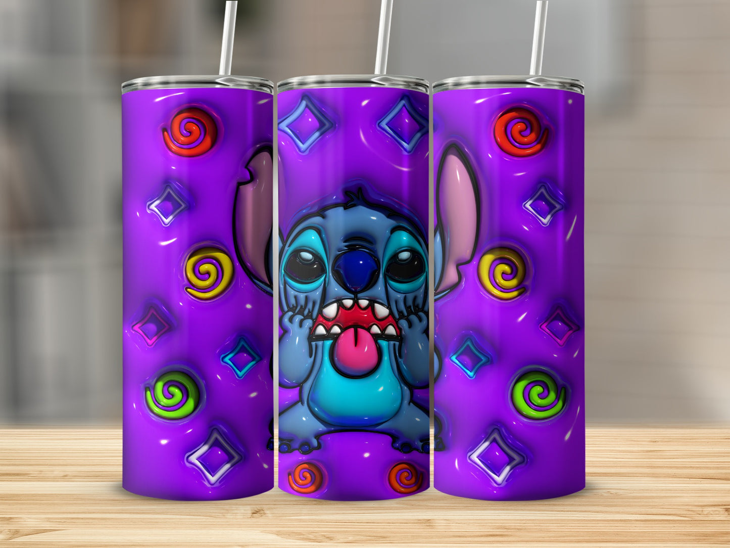 Adorable Character Purple Pattern Stainless Steel Tumbler