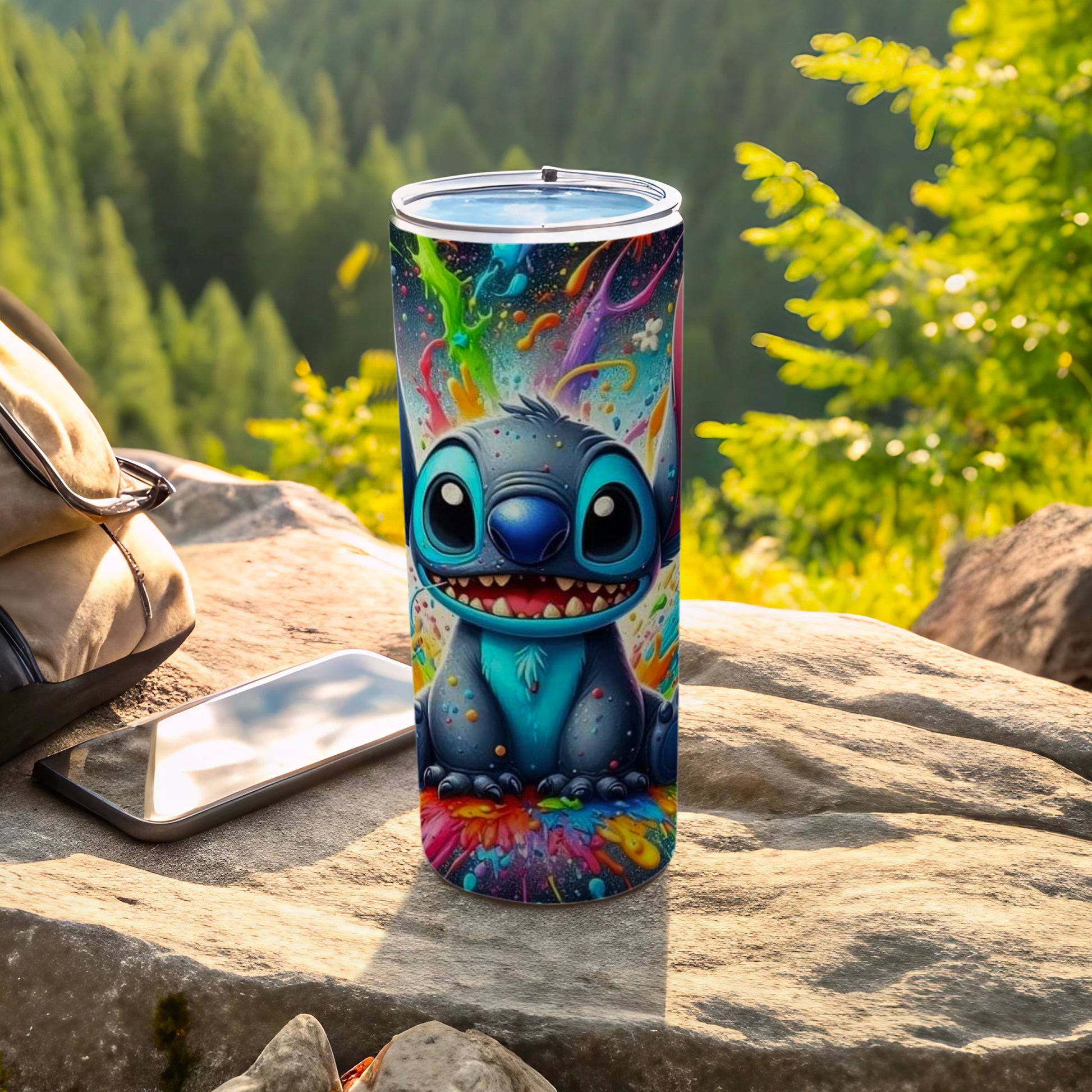 Colorful Cartoon Character Tumbler with Splash Design
