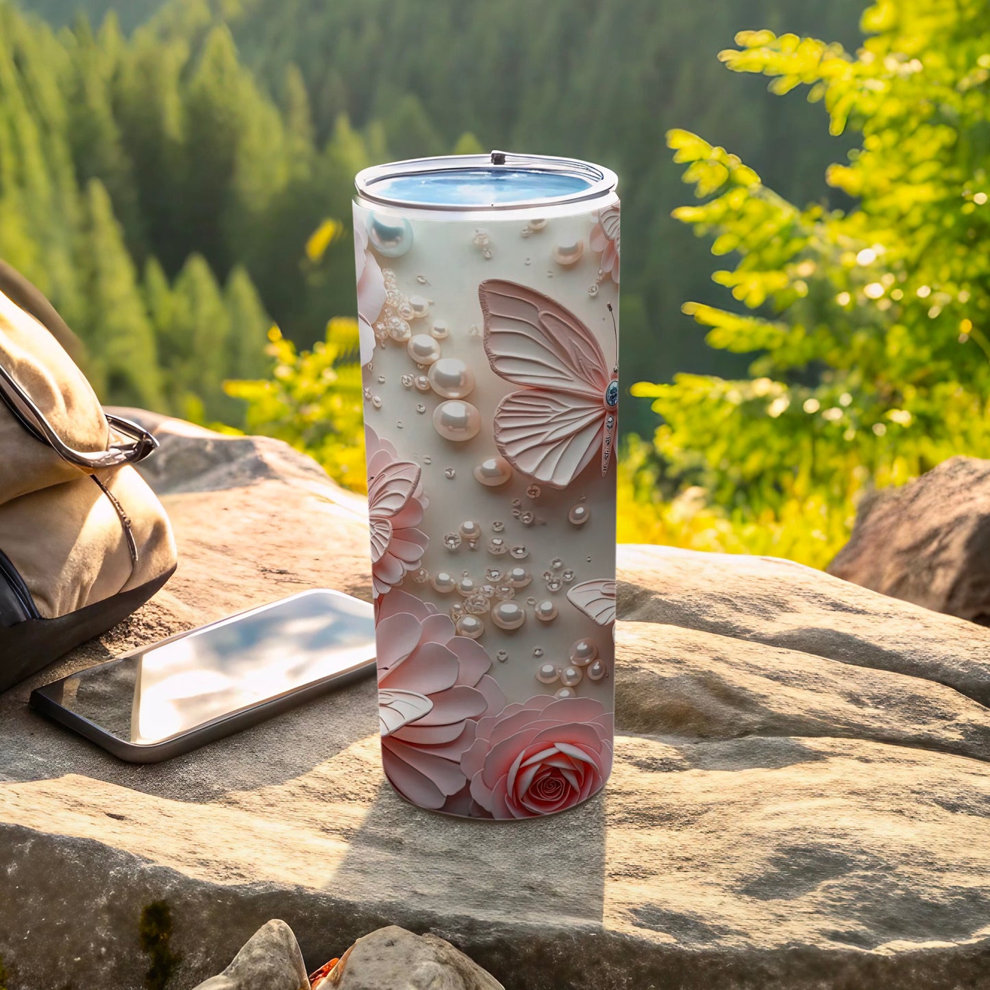 Floral Butterfly Design Insulated Travel Mug for Outdoors