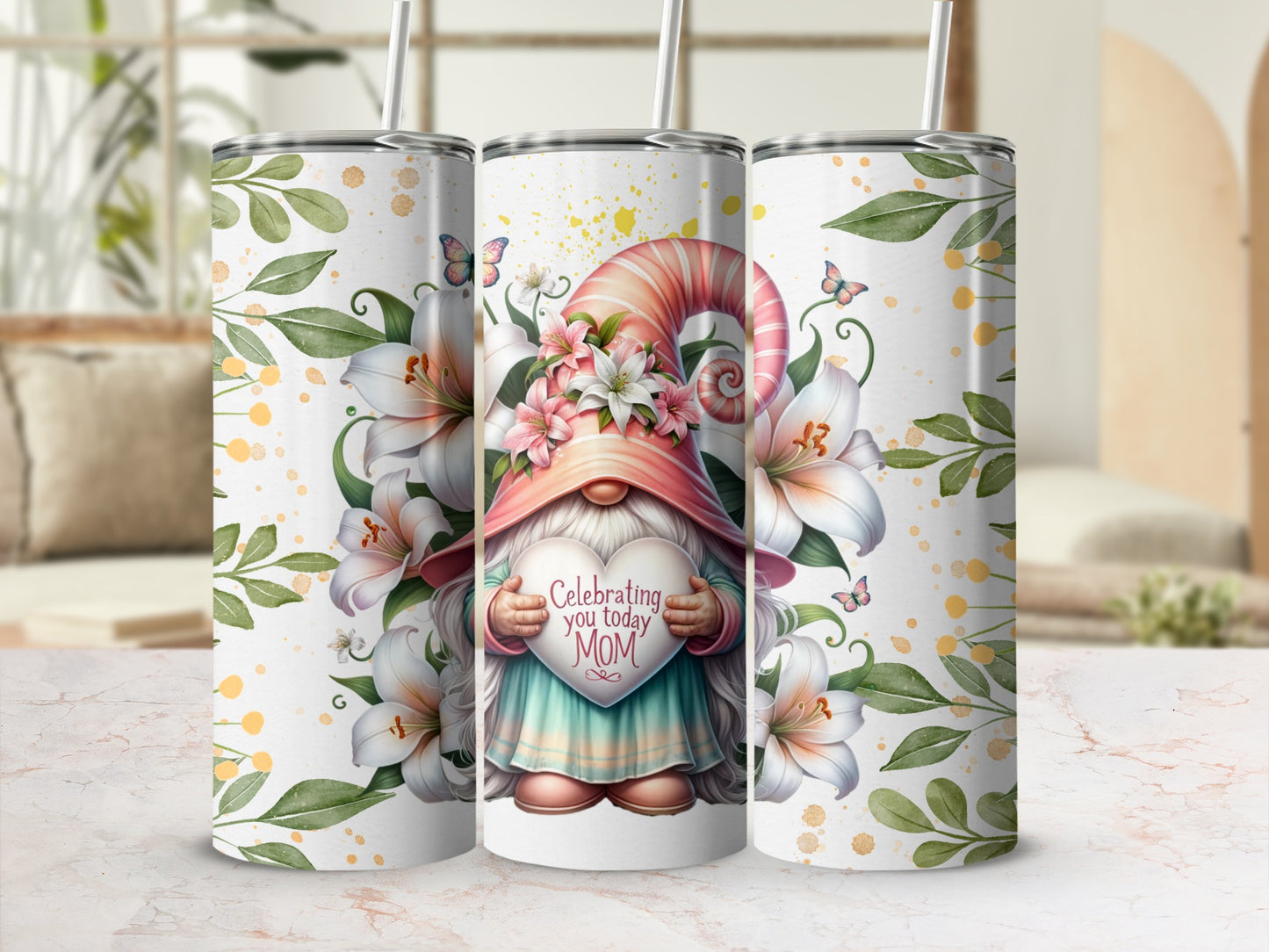 Celebrating You Today Mom Gnome Tumbler Cup