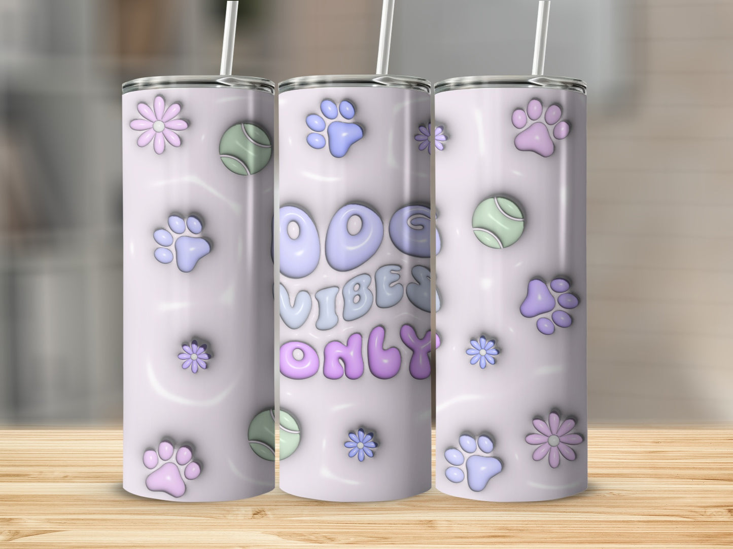 Dog Vibes Only Paw Print Pastel Art Tumbler Product