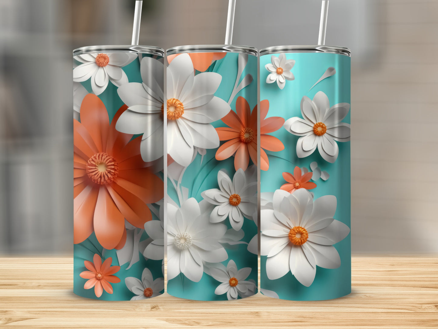 Vibrant Orange and White Floral Design Tumbler