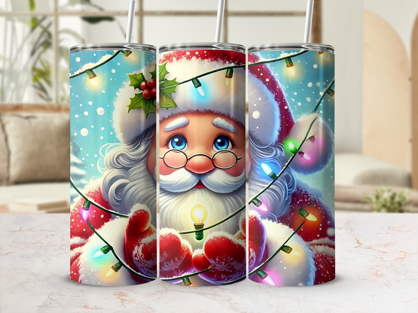 Santa Claus with Christmas Lights Pattern Tumbler
