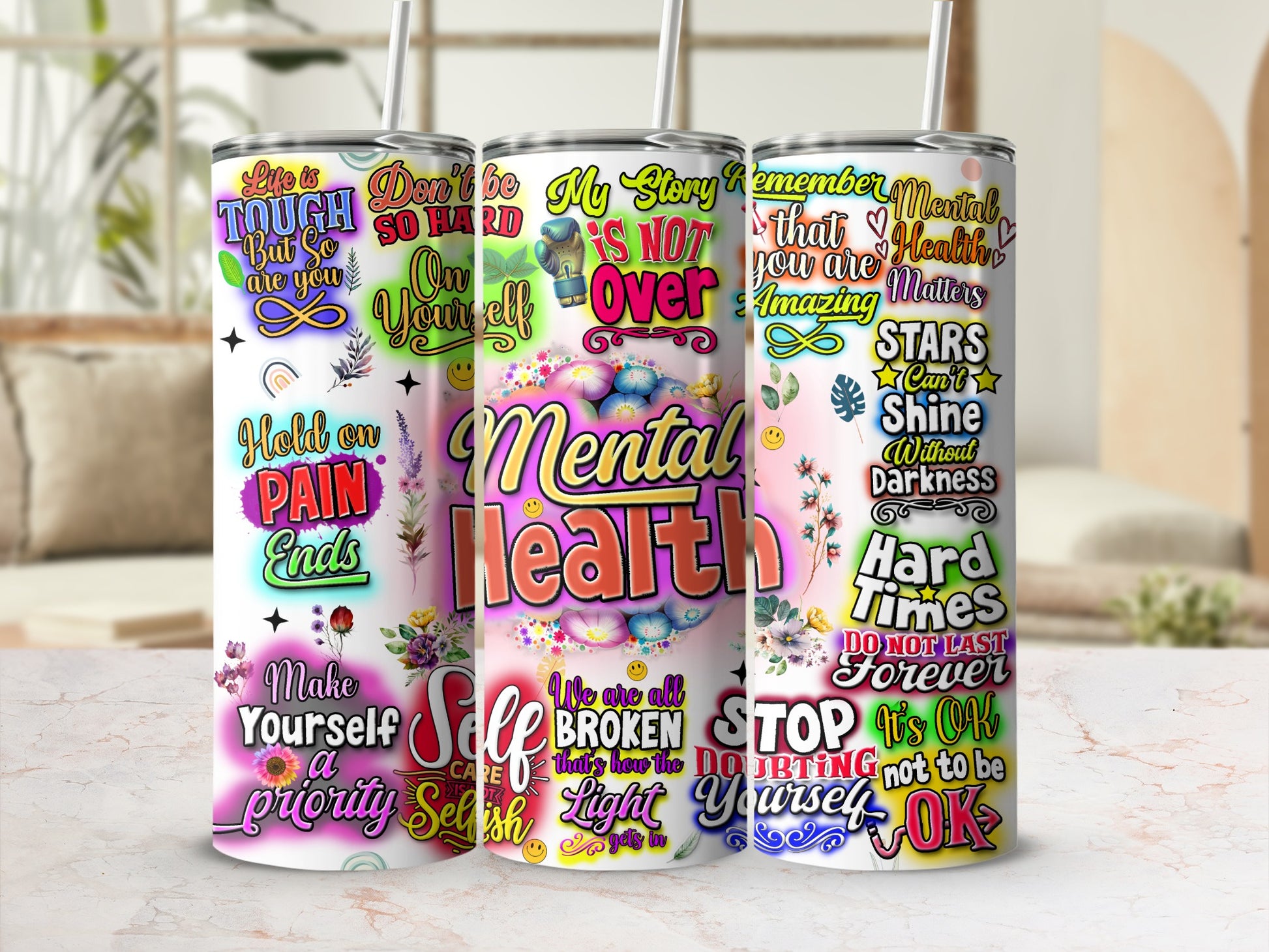 Colorful Motivational Mental Health Quotes Tumbler