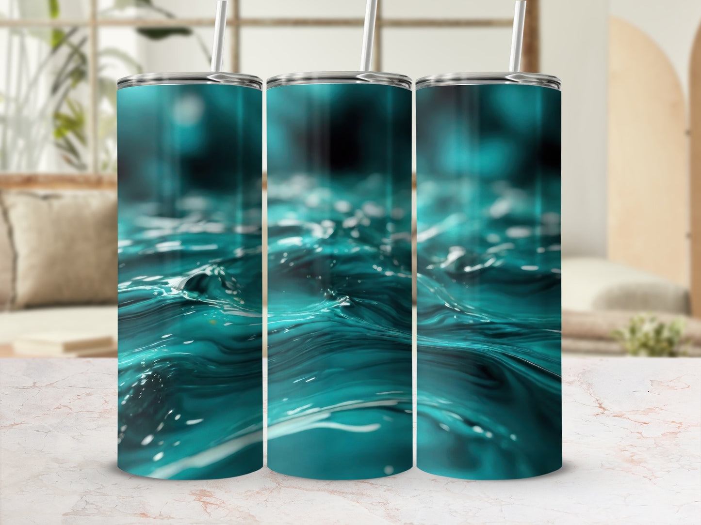 Deep Teal Glistening Aqua Waves Tumbler product type