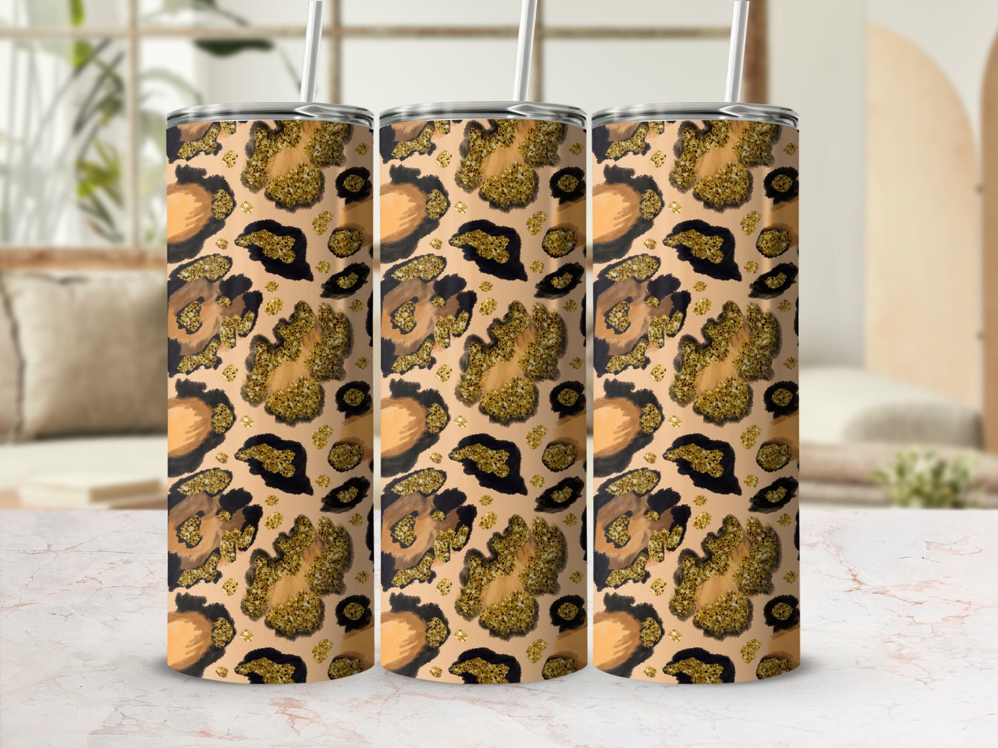 Stylish Leopard Print Tumbler with Straw Accessory