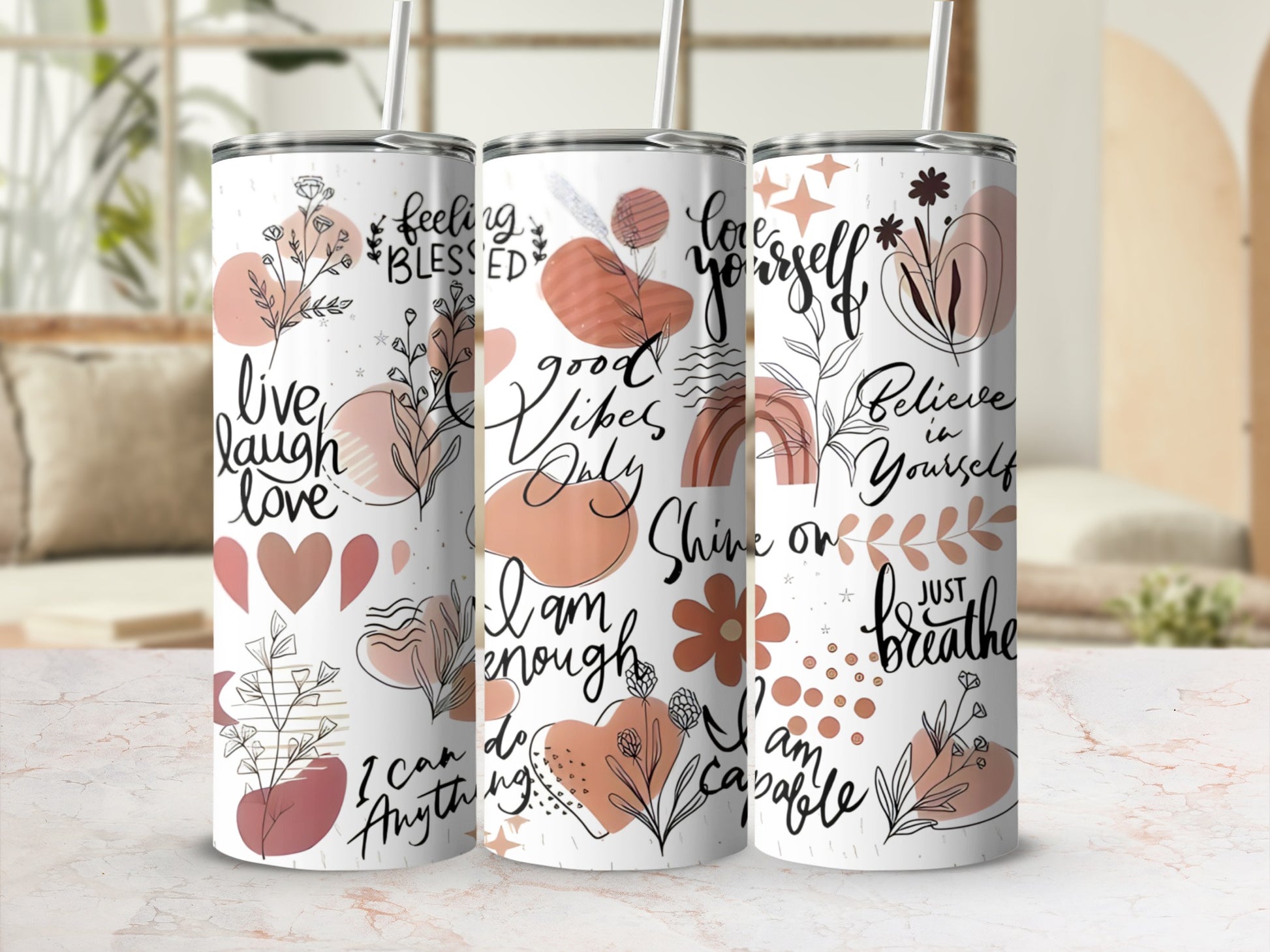 Inspirational Quotes Floral Motivational Tumbler Set
