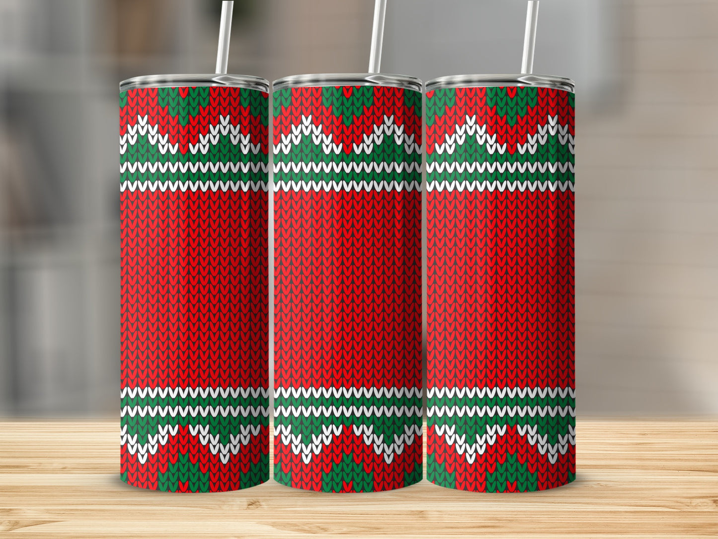 Red and Green Sweater Pattern Holiday Scene Tumblers