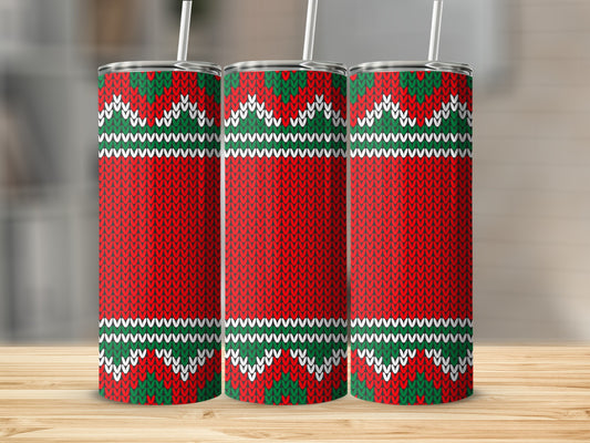 Red and Green Sweater Pattern Holiday Scene Tumblers