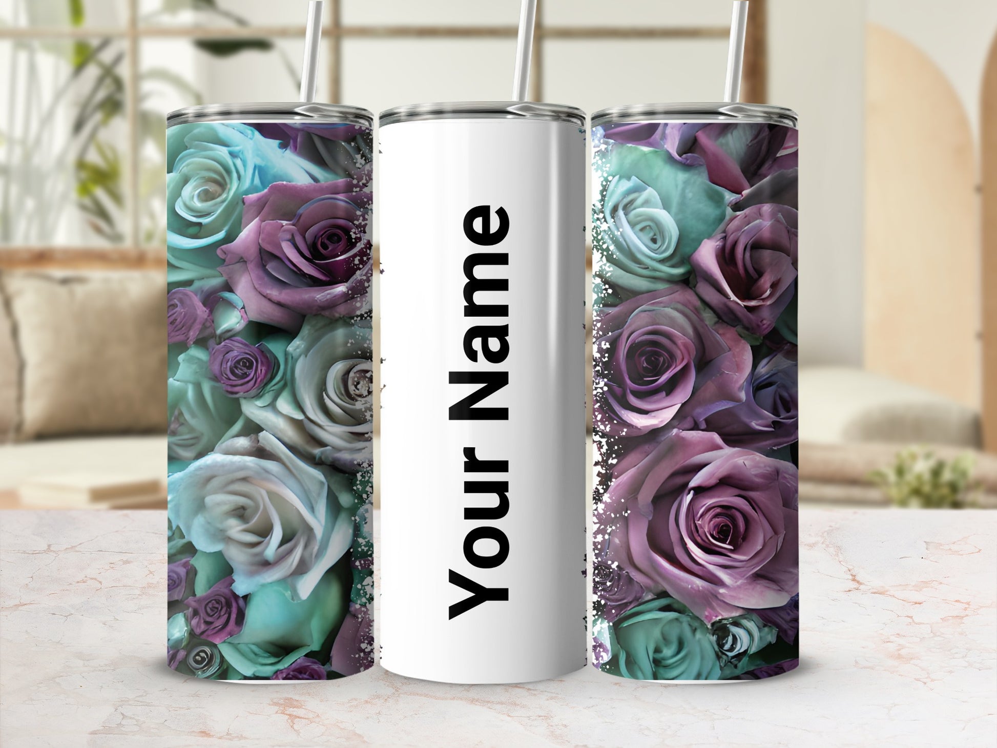 Personalized Floral Design Custom Name Tumbler