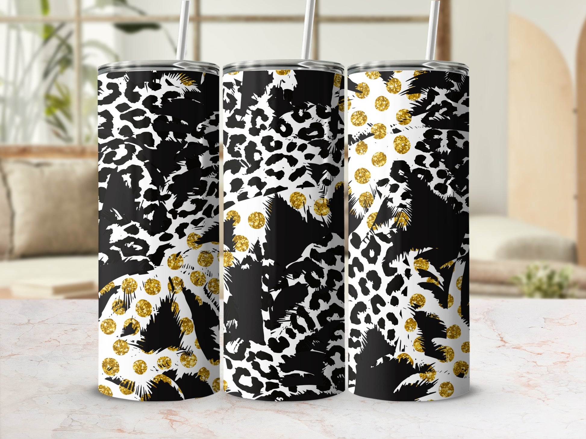Leopard Print and Gold Polka Dot Pattern Drinkware