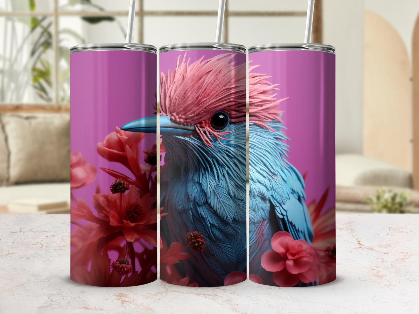 Blue Bird Pink Crest Red Flowers Tumbler product type