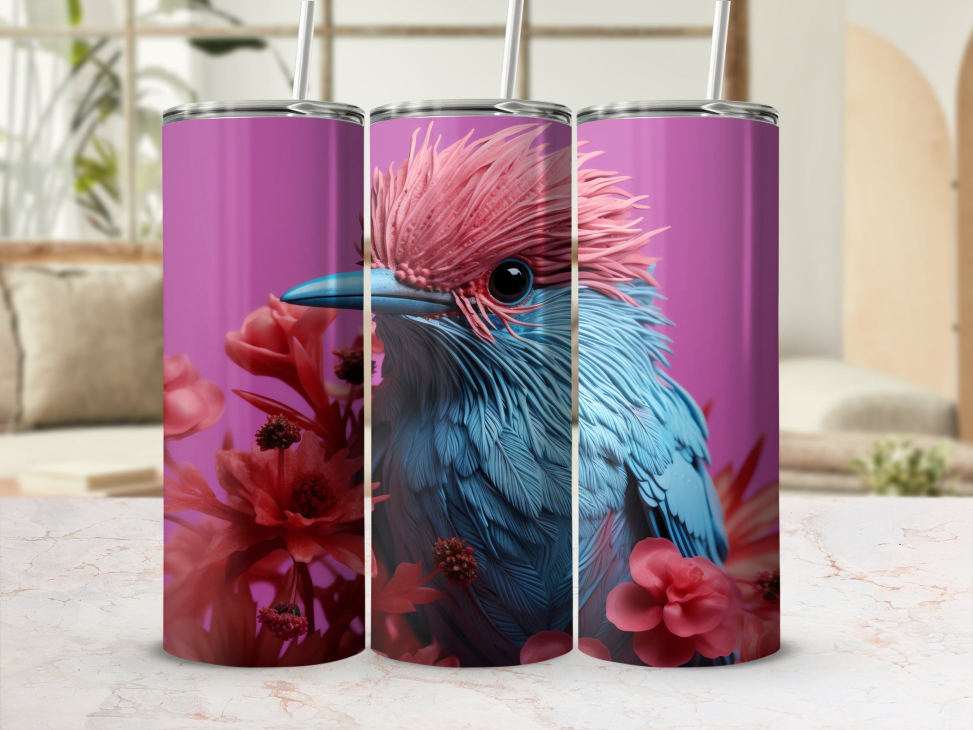 Blue Bird Pink Crest Red Flowers Tumbler product type